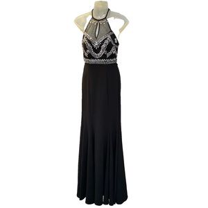 Windsor Long Black Mermaid Rhinestones dress beaded halter silver PROM Small 3